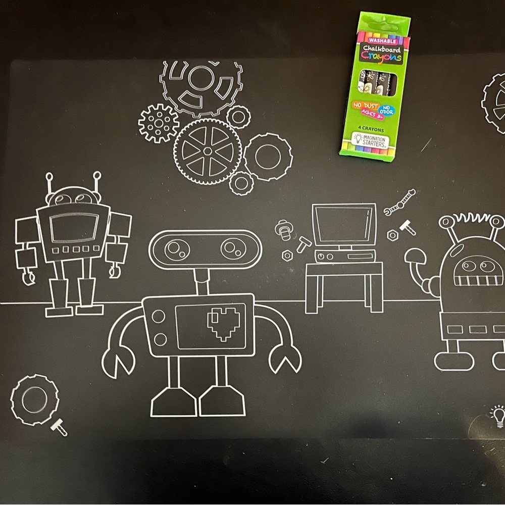 Creative Robot Chalkboard Mat for Kids with Washable Crayons